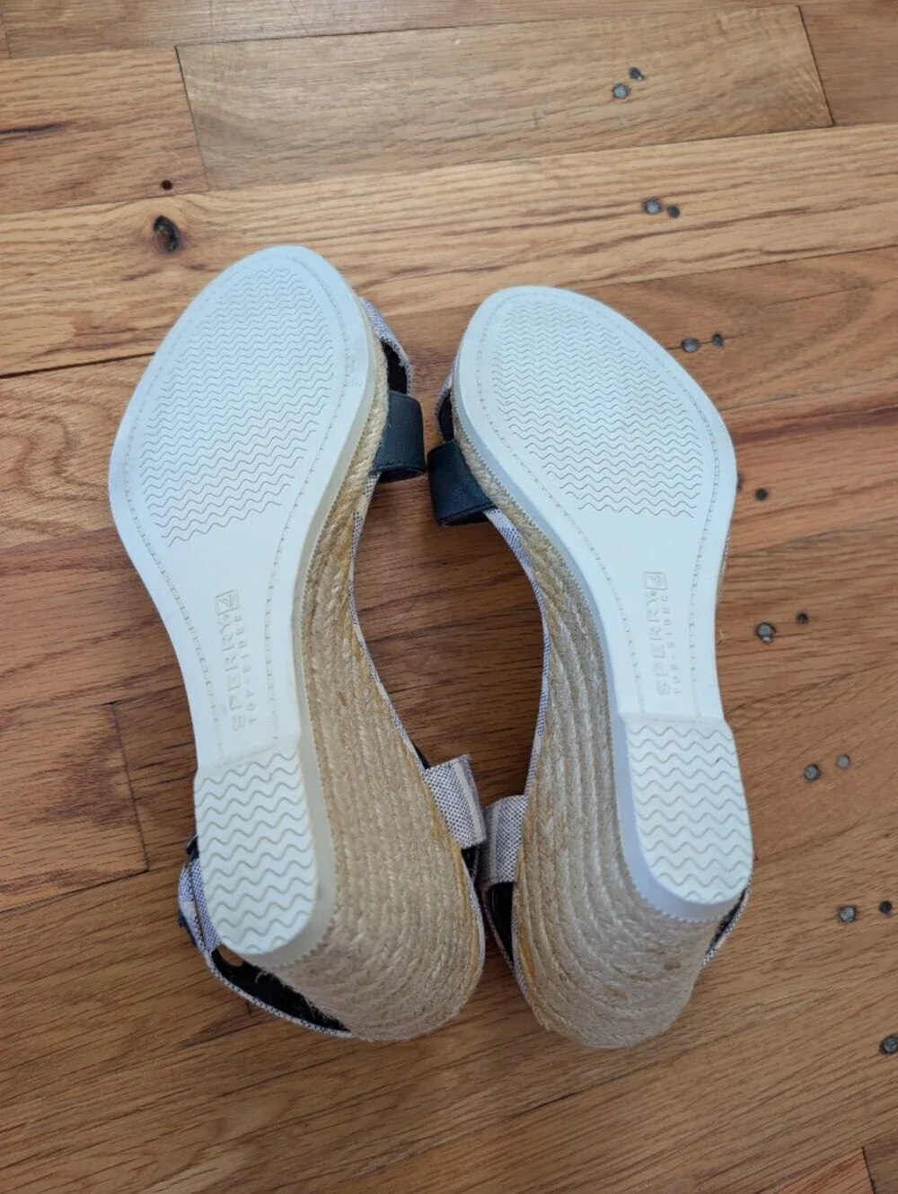 Sperry Valencia Blue & White Striped Canvas Wedge Sandals. - Picture 7 of 7